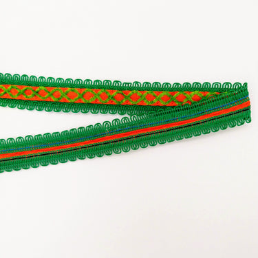 Orange Cotton Fabric Lace Trim with Green Thread Embroidery, Trim By 3 Yards, Craft Decorative Ribbon